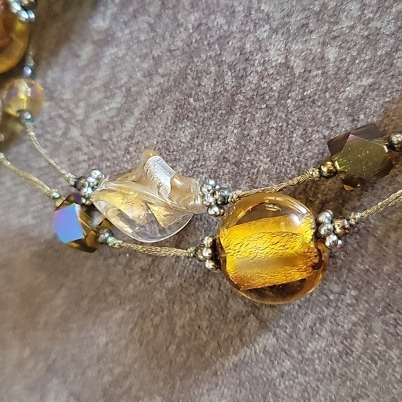 PREMIER DESIGNS Amber Foil Lampwork Glass Bead Chain Station Necklace - Picture 3 of 10